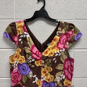 Rabbit Rabbit Rabbit Anthropologie Floral Dress Size 12 Brown Pink Retro
